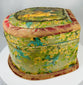Antique collar box with pastoral imagery, silk lining and original linen collars