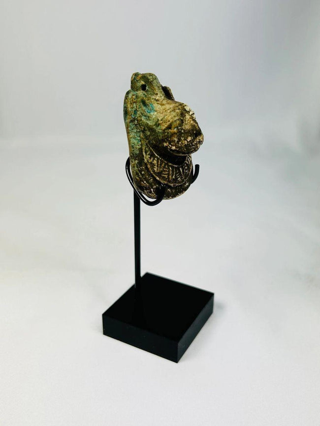 Ancient Egyptian Maahes amulet, Third Intermediate Period, 1070–664 BCE, lion-headed god of war and protection, finely carved stone