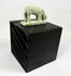 Ptolemaic era Egyptian shrew votive figure, faience with weathered glaze and ancient break through plinth.