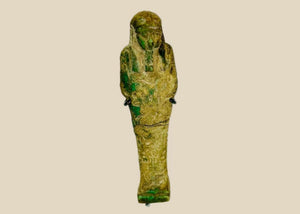 Ushabti egipcio de loza esmaltada verde | Circa 712-223 a. C.