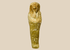 Ancient Egyptian limestone ushabti figurine displayed on a white museum stand