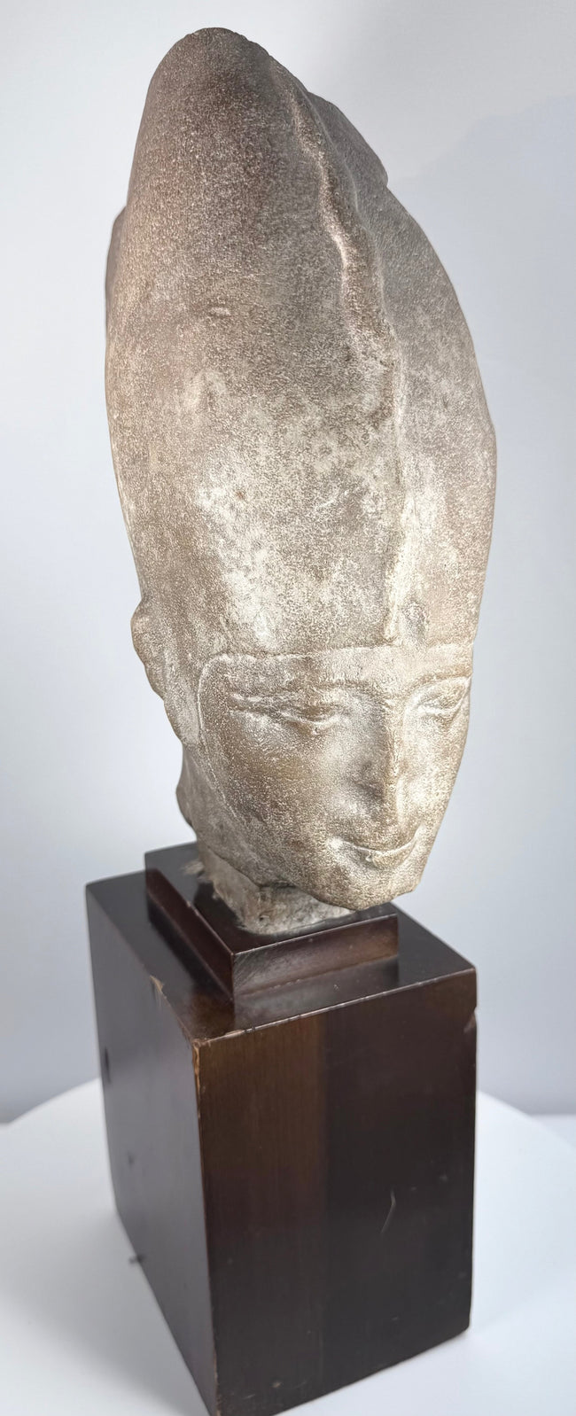 Close-up of the tall White Crown of Upper Egypt on an Egyptian Revival sculpture