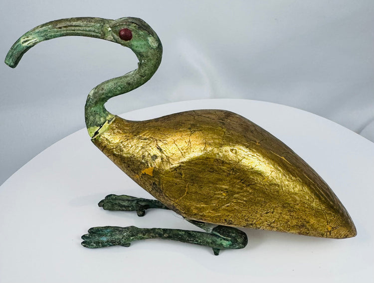 Mixed-media Egyptian Revival bird sculpture depicting the sacred ibis associated with the ancient Egyptian god Thoth.