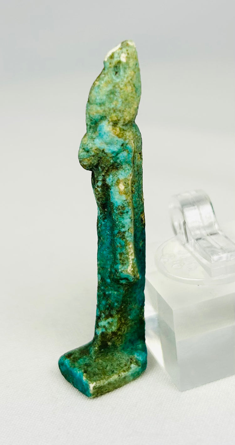 Small Ancient Egyptian Sekhmet amulet in turquoise faience for protection and healing