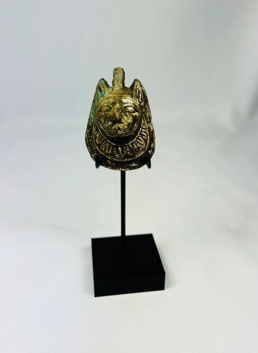 Ancient Egyptian carved stone amulet depicting Maahes, the lion-headed god of war, protection, and weather. Circa 1070–664 BCE, Third Intermediate Period. Compact personal charm with finely detailed features, symbolizing divine guardianship and strength. Excellent condition with smooth surface and preserved carving.