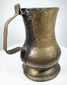 Historic George II brass tankard with open top, flared rim, curved handle, and warm antique golden finish.