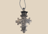 Vintage Ethiopian Coptic cross pendant with intricate openwork lattice design in silver-tone metal.