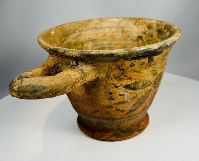 Antique Mediterranean skyphos with flared rim and loop handles