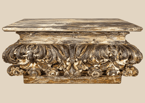 Antique Baroque or Rococo carved wood architectural fragment stand with gilding traces