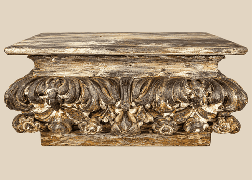Antique Baroque or Rococo carved wood architectural fragment stand with gilding traces