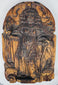 Side view of a 19th-century European wooden religious relief mounted on a later backing panel