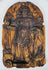 Reverse of an antique wooden religious relief showing the later backing panel and metal hanging bracket