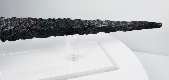 Historic medieval combat dagger from Europe with forged steel blade and preserved iron hilt