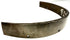 Perspective shot of thick-rimmed historical steel armor piece with wear marks and numbering