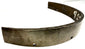 Perspective shot of thick-rimmed historical steel armor piece with wear marks and numbering