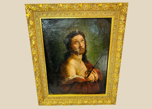 Europeo | Pintura al óleo de Jesús con corona de espinas | Siglo XVIII
