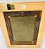 Back of antique religious oil painting with Allen Gallery label and aged wooden frame details.