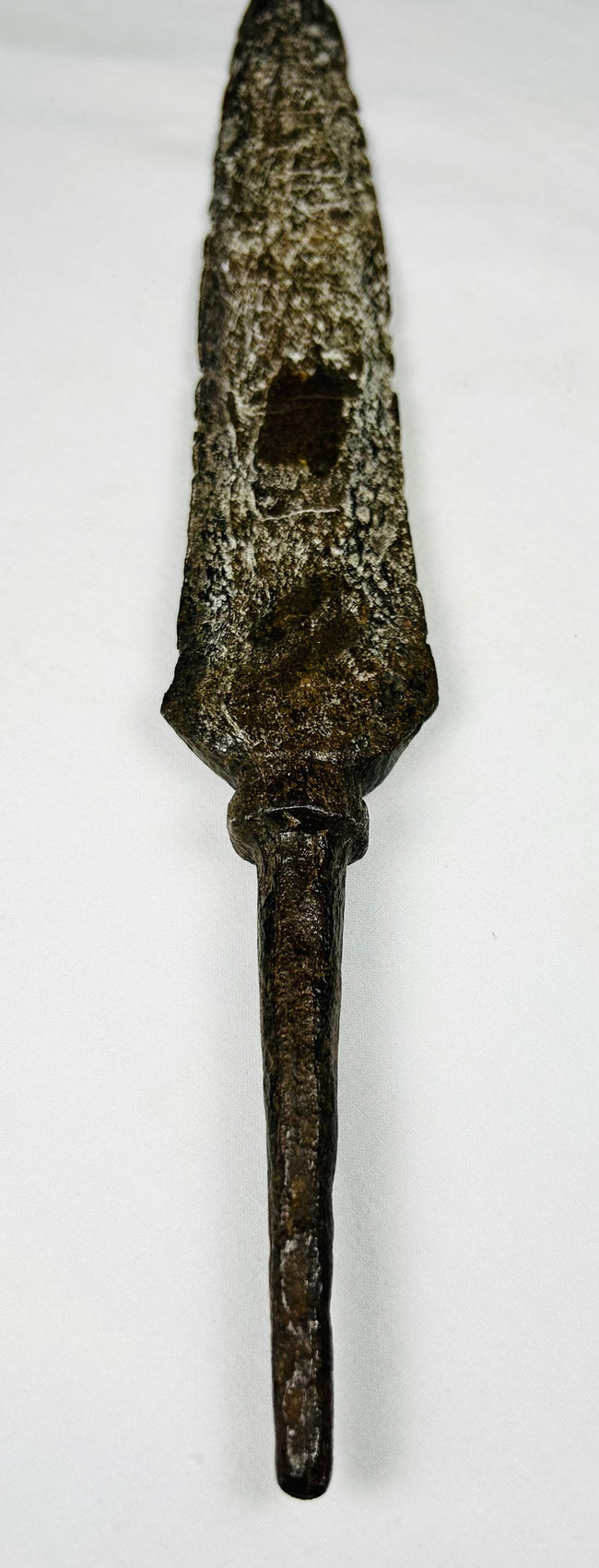18th century European forged iron spearhead with leaf-shaped blade