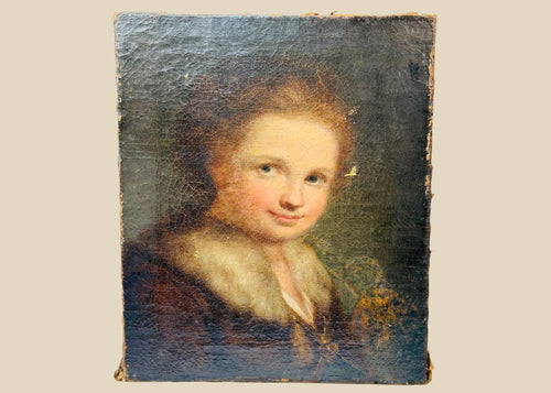 Late 18th–early 19th century European oil portrait of a young woman, likely Dutch or German school, with fur-trimmed collar, warm tones, and refined brushwork.