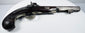 Antique English percussion pistol displayed from the side showing full 14-inch profile