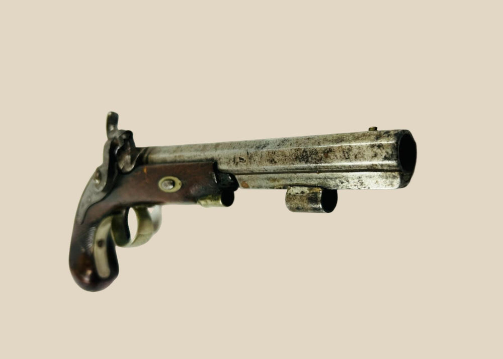 19th-century Fenton London .62 caliber percussion pistol with octagonal barrel, ornate hand-engraved lock and hammer, walnut stock with checkered grip, fine example of English gunsmithing, circa 1840–1860