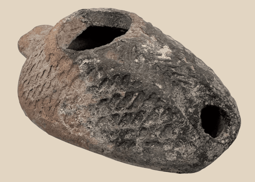 Ancient Samaritan terracotta oil lamp from the Holy Land, circa 6th–7th century AD