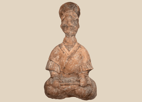 Ancient Chinese Han Dynasty terracotta seated male attendant figure