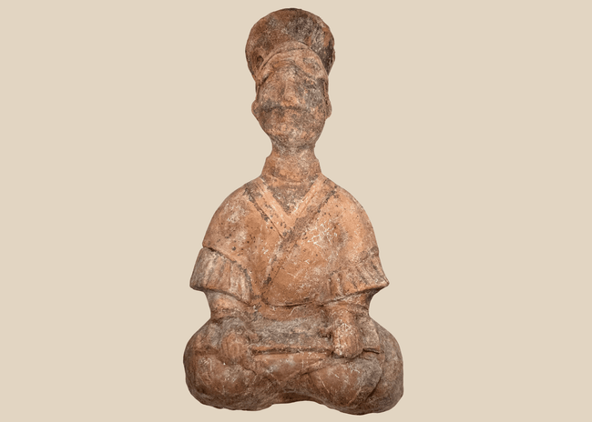 Ancient Chinese Han Dynasty terracotta seated male attendant figure
