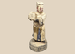 Antique Chinese polychrome wooden attendant figure with offering vessel