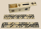 Antique miniature bone domino set with decorated sliding-lid storage box
