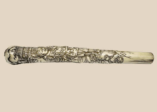 Japanese Meiji carved bone samurai handle or sword fitting, circa 1870–1910