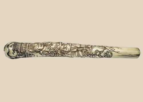 Japanese Meiji carved bone samurai handle or sword fitting, circa 1870–1910