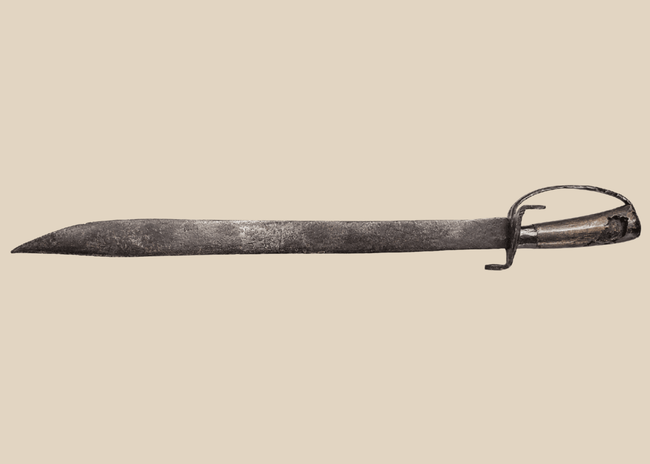 Colonial American blacksmith-made hanger sword with a forged steel blade and hardwood grip
