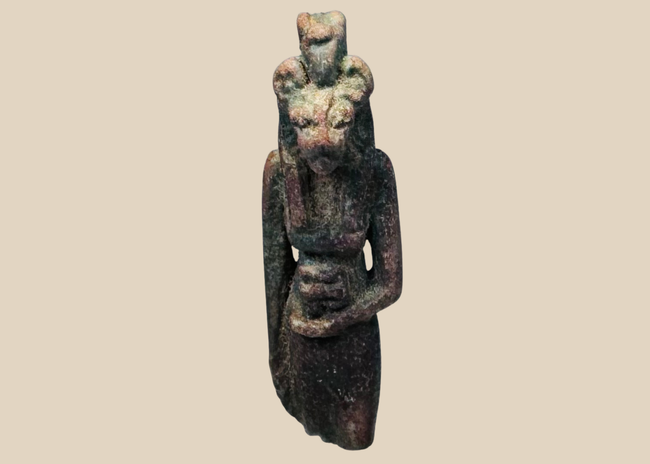 Ancient Egyptian faience Sekhmet or Bastet amulet from the Late Period, circa 664–332 BCE