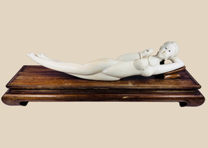 Monumental Chinese Reclining Lady Sculpture on Hardwood Pedestal | Doctor’s Lady–Type | Circa Mid-20th Century