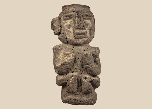 Pre-Columbian Guerrero stone anthropomorphic figure carved from dark volcanic stone