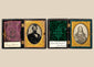 Pair of identified mid-19th-century American cased portraits of George Bascom and Clara Holt Kimball in ornate Union cases
