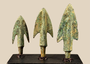 Ancient Iranian Plateau | Bronze Projectile Point Group on Display Stand | Late Bronze–Early Iron Age | Circa 1400–1000 BCE