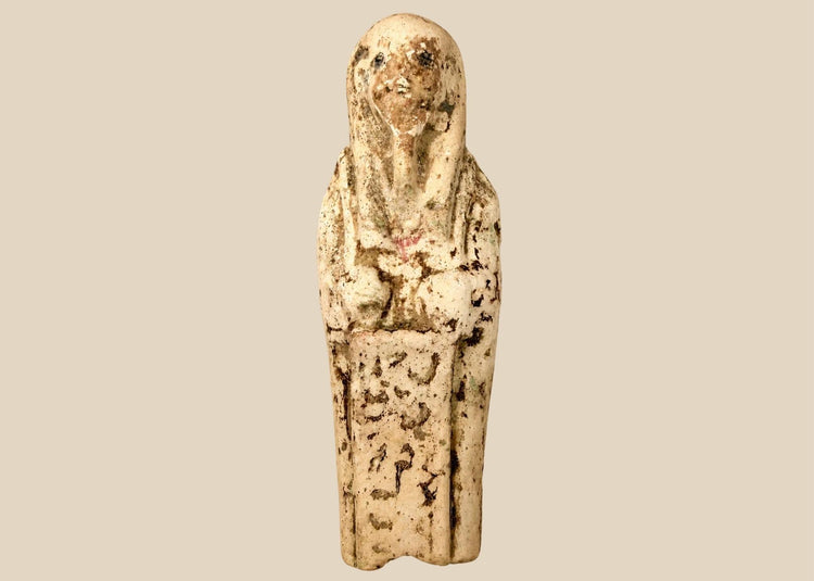 Ancient Egyptian limestone ushabti funerary figure dating to the New Kingdom–Third Intermediate Period, circa 1550–664 BCE.