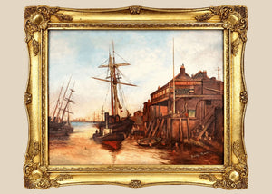 Emily Muse – The Famous Angel, Rotherhithe, London | Original Maritime Oil Painting | 1990