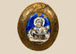 Antique Russian Orthodox enamel Gospel-cover plaque featuring a bearded Evangelist holding a sacred book, circa late 18th–early 19th century.