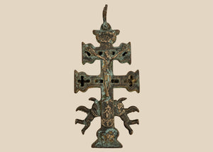 Spanish Caravaca Cross Crucifix Pendant | Bronze with Angels & Religious Imagery| Circa 17th Century