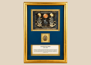 Ancient Egyptian Glazed Scarab Amulet | Framed Khepri Display | Circa 2345–30 BCE