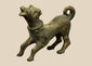 Ancient Roman bronze barking dog figurine dating to the 1st century BCE–3rd century CE, featuring an open mouth and curled tail.