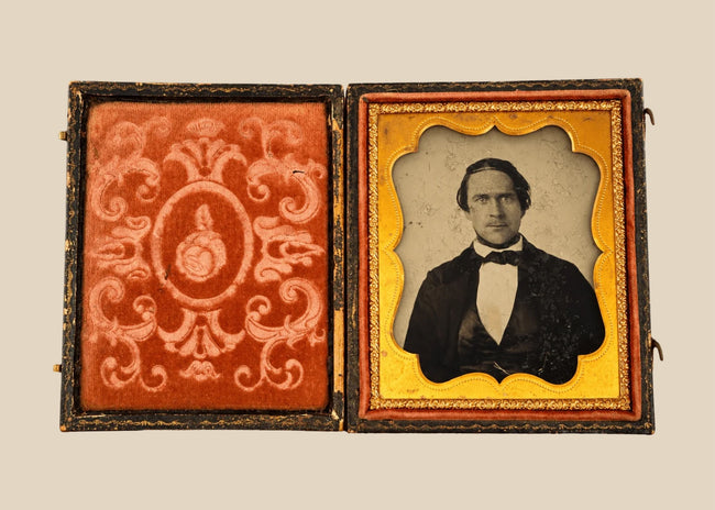 Mid-19th-century American cased photographic portrait attributed to Dr. Paul Sears, circa 1855–1865, displayed in its ornate Victorian case.