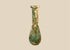 Ancient Roman green glass unguentarium with a pear-shaped body, elongated neck, and flared circular rim, circa 1st–4th century CE.