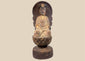 Antique Chinese Guanyin statue from the Late Ming to Early Qing Dynasty with giltwood surface, red pigment and carved lotus pedestal