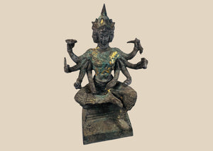 Antique Thai Gilt Bronze Phra Phrom Four-Faced Brahma with Sacred Yantra Markings | Circa 1850–1920