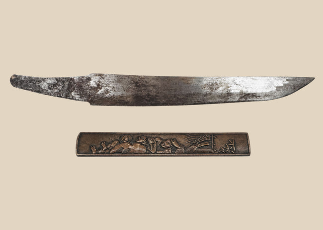 Antique Japanese kogatana steel blade with decorated kozuka handle, circa 1800–1900