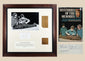 Framed linen fragments attributed to Manchester Mummy 1770, shown with Mysteries of the Mummies and Rosalie David’s signature.